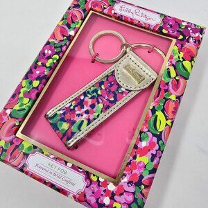 Lilly Pulitzer ✦ Wild Confetti Key Fob ✦ Gold Leatherette Accents Vibrant Print